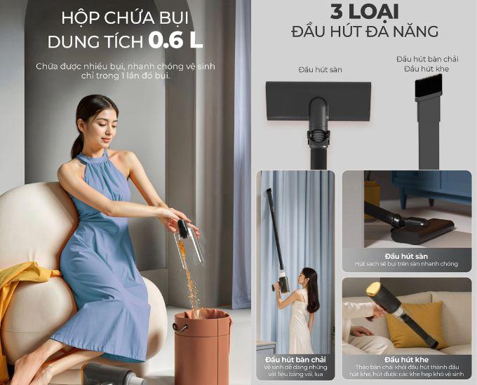 Hộp chứa bụi 0.6 l&iacute;t v&agrave; bộ đầu h&uacute;t đa năng