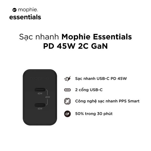 Củ Sạc Nhanh Mophie Essentials 45W 2C GaN Chính Hãng