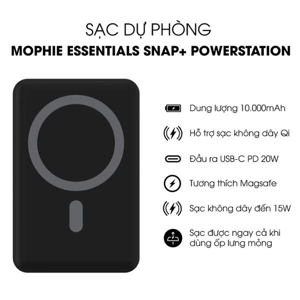 Pin Sạc Dự Phòng Mophie Essentials Snap+ Powerstation PD 20W 10.000mAh Chính Hãng