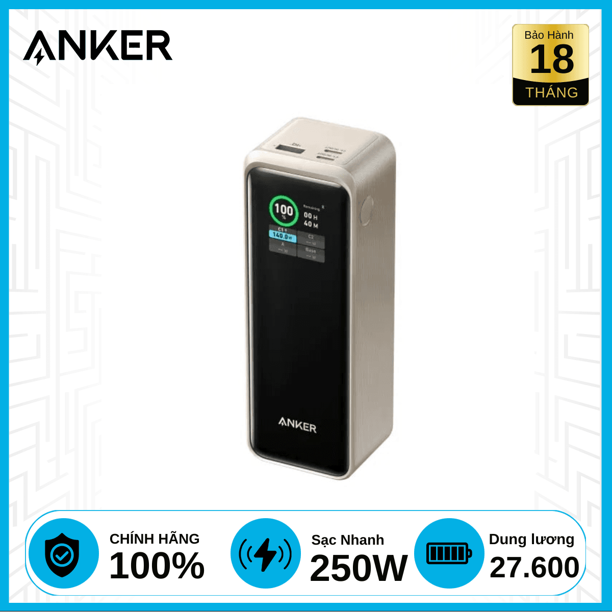 Pin sạc dự phòng Anker Prime A1340 2C1A 27650mAh 250W chính hãng 