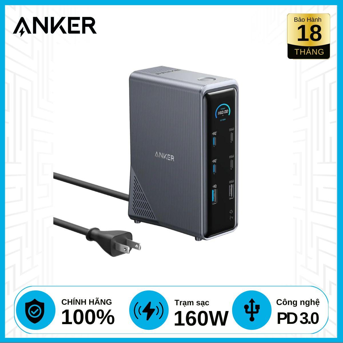 Trạm sạc Anker Prime A83B6 14 in 1 màn hình đổi 160W Chính Hãng