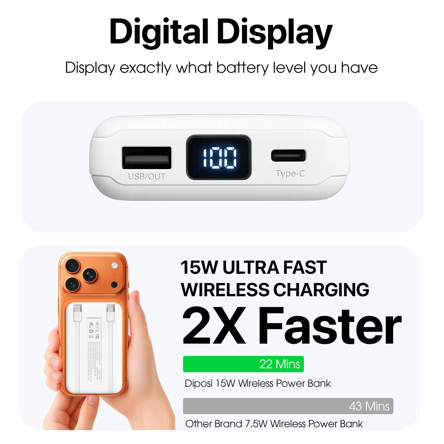 Pin Sạc Dự Phòng DIPOSI DiPow Magnetic 5 trong 1 Digital Display 10000mAh Sạc Nhanh 22.5W PGK-02 Chính Hãng