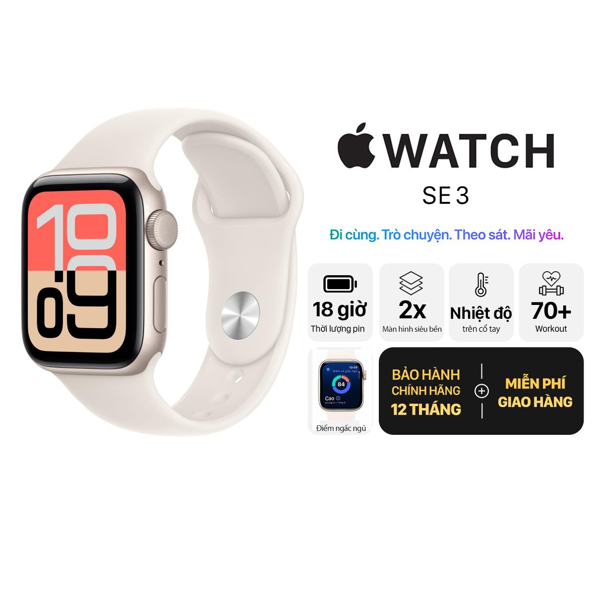 Apple Watch SE 3 44mm GPS Viền Nhôm Dây Cao Su Chính Hãng Apple Việt Nam