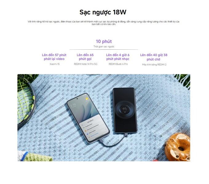 Sạc ngược 18W tiện lợi