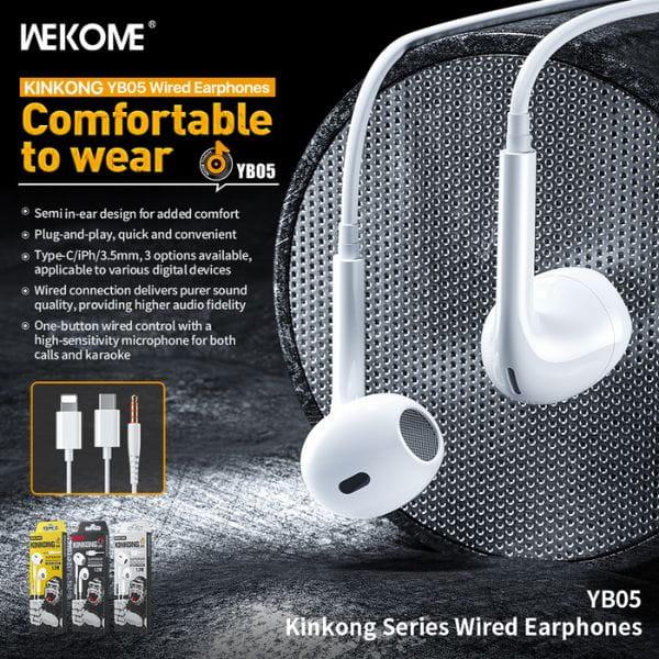 Tai Nghe Có Dây WEKOME YB05 Jack Lightning Chính Hãng