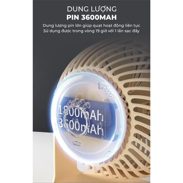 Quạt Mini Để Bàn MAGIC A-005 7 Cánh 360 độ 3600mAh 4 chế độ Chính Hãng