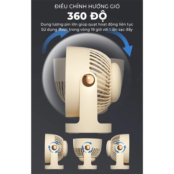 Quạt Mini Để Bàn MAGIC A-005 7 Cánh 360 độ 3600mAh 4 chế độ Chính Hãng