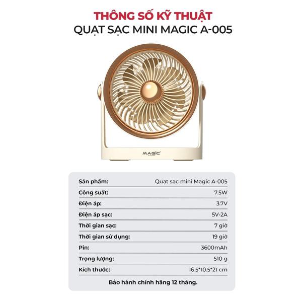 Quạt Mini Để Bàn MAGIC A-005 7 Cánh 360 độ 3600mAh 4 chế độ Chính Hãng