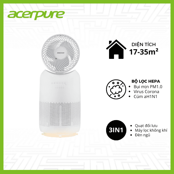 Máy Lọc Không Khí Và Quạt Đối Lưu Tích Hợp Đèn Ngủ Acerpure Cool C3 3in1