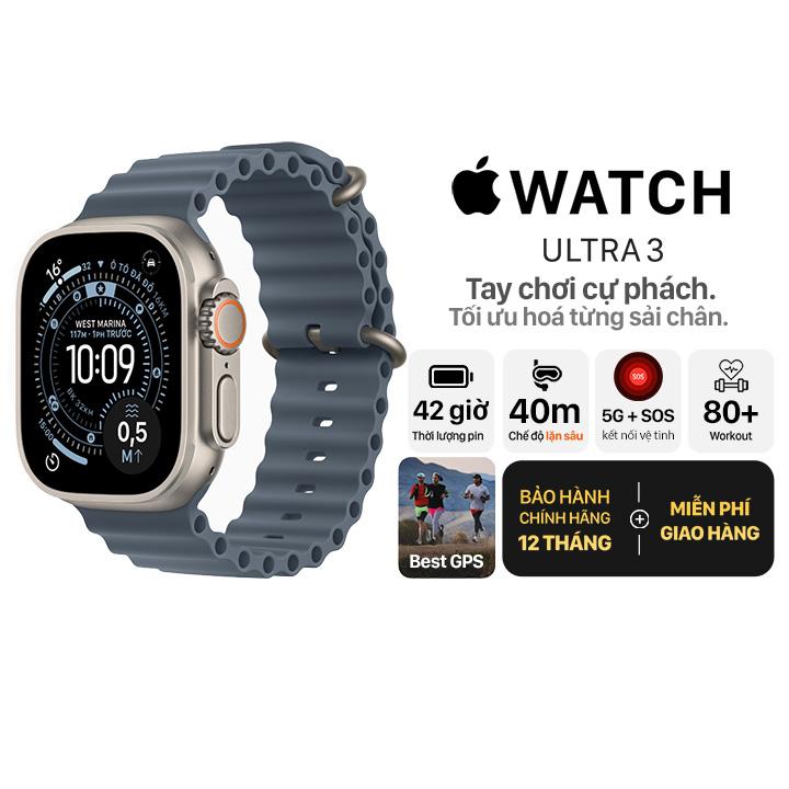 Apple Watch Ultra 3 49mm GPS + Cellular Viền Titanium Tự Nhiên - Dây Ocean Chính Hãng Apple Việt Nam